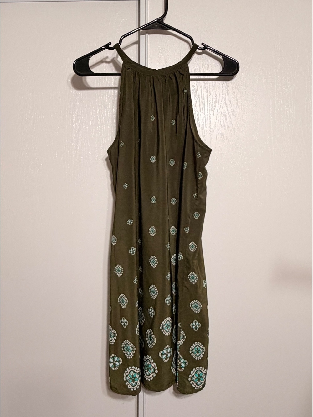 Old Navy Green Print Halter Midi Dress Size Medium Sleeveless